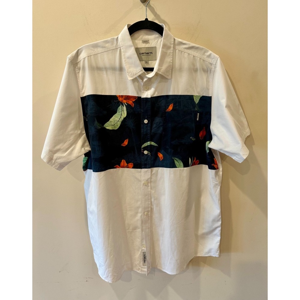 Carhatt WIP SS/Gosling Collared White Tropical Print Polo Sz XL 100% Cotton Rare